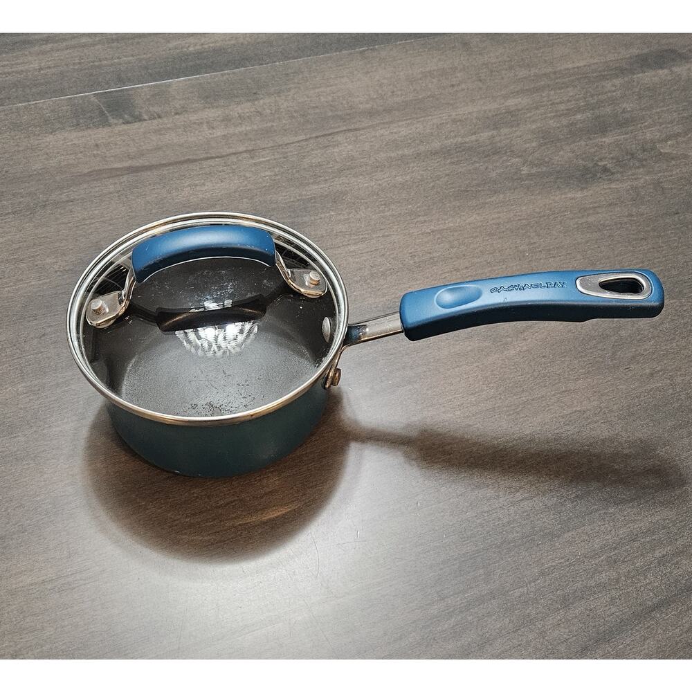 Rachel Ray Porcelain Pot /Pan & Lid 1 Qt 6" Wide Nonstick Blue